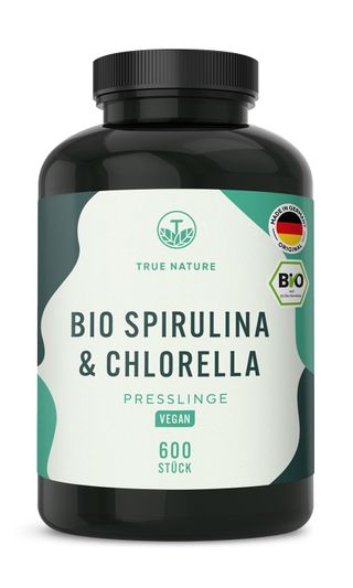 Bio Spirulina Chlorella Presslinge hochdosiert - 6.000mg Bio Algen - 600 Presslinge - TRUE NATURE®