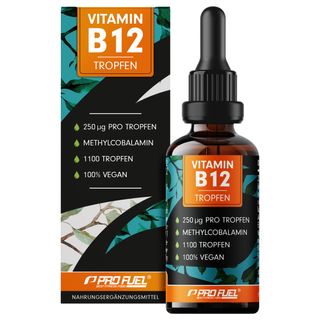 ProFuel - Vitamin B12 Tropfen 50ml | 1800 Tropfen mit 500 µg Methylcobalamin | vegan