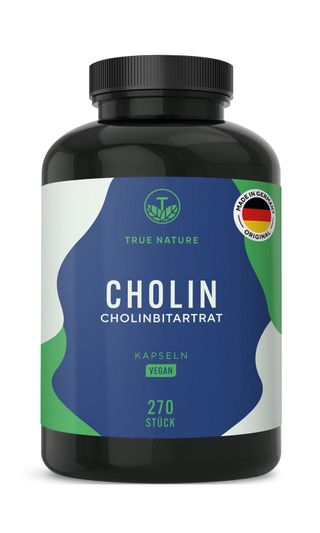 Cholin Kapseln hochdosiert - 1.125mg Cholinbitartrat Tagesdosis - 3 Monate Vorrat - TRUE NATURE®