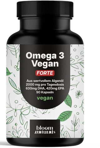 Omega 3 Vegan Forte - 90 Kapseln - 2000mg Algenöl - 45 Tage Vorrat - Bloom Naturals