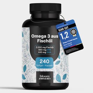 Omega 3 Testsieger - 240 Kapseln - 2000 mg Fischöl mit 660 mg EPA & 440 mg DHA - Bloom Naturals®