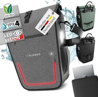 ELONEO Fahrradtasche Gepäckträgertasche, Satteltasche mit Reflektorstreifen wasserdicht mit LED