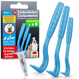 BluePet Zeckenhaken 3 Größen Set - Zeckenentferner für Mensch & Tier - Zeckenzange, Zeckenhebel