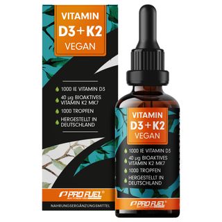 ProFuel - Vitamin D3 + K2 vegan 50ml | 1700 Tropfen | 1000 IE D3 (RAWD3®) + 40 µg K2 Pharmaquinone®