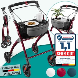 aktivshop Wohnungsrollator mit Feststellbremse, Aluminium-Rahmen & abnehmbares Tablett
