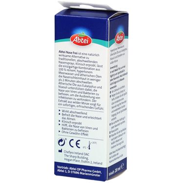 Spray Nasal Abtei Nase Frei - Descongestionante Natural Con Agua De Mar Y Aceites Esenciales | 20 Ml