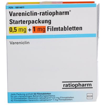 VARENICLIN-ratiopharm Starterpackung 0,5 mg + 1 mg 53 St mit dem E ...