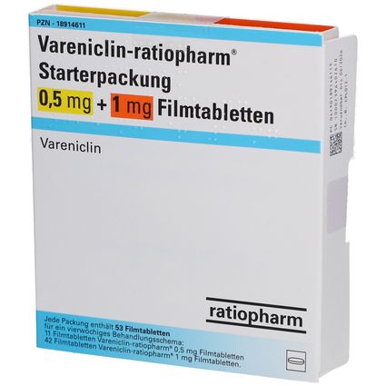 VARENICLIN-ratiopharm Starterpackung 0,5 mg + 1 mg 53 St mit dem E ...