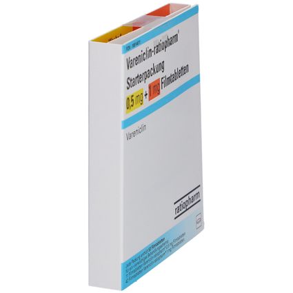 VARENICLIN-ratiopharm Starterpackung 0,5 mg + 1 mg 53 St mit dem E ...