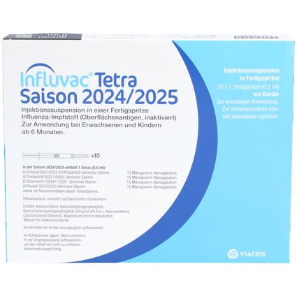 INFLUVAC Tetra 2024/2025 Inj.-Susp.F.-Sp.mit Kan. 10x0,5 ml mit dem E ...