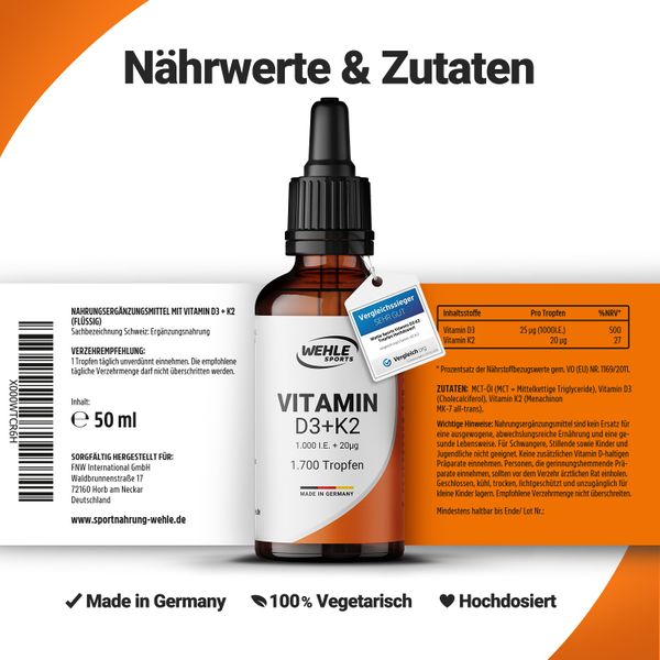 3. Bild von Wehle Sports Vitamin D3 K2 Tropfen 50 ml