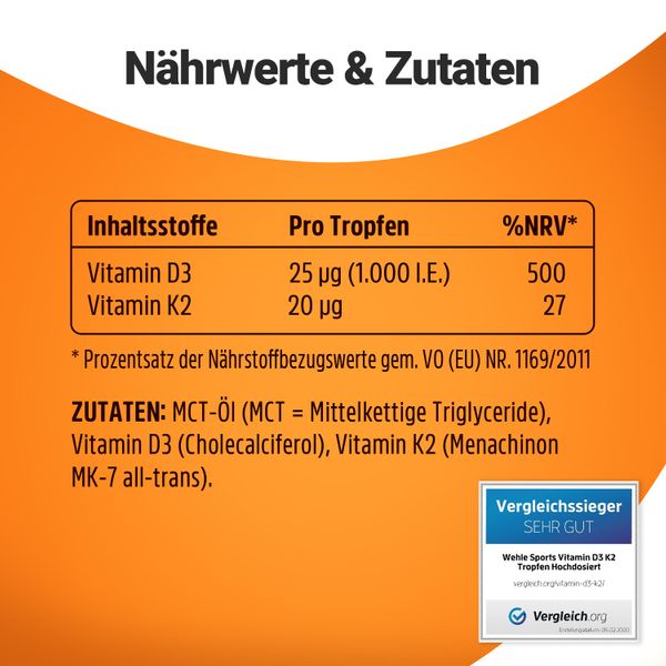 2. Bild von Wehle Sports Vitamin D3 K2 Tropfen 50 ml