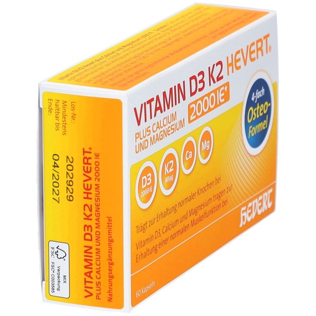 Vitamin D3 K2 Hevert Plus Calcium Und Magnesium 2000 IE 60 St - Shop ...