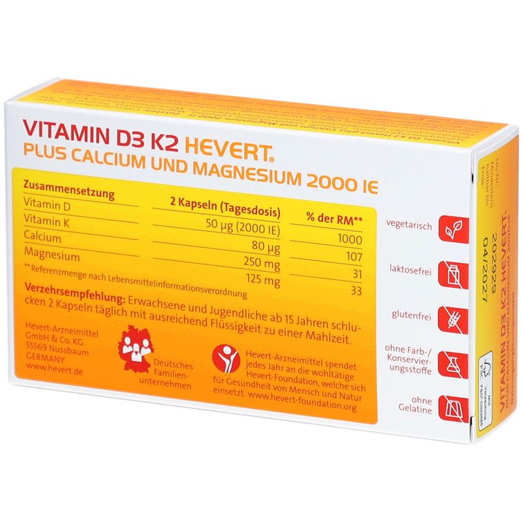 Vitamin D3 K2 Hevert Plus Calcium Und Magnesium 2000 IE 60 St - Shop ...