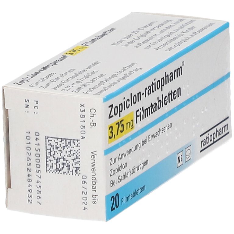 Zopiclonratiopharm® 3,75 mg 20 St mit dem ERezept kaufen SHOP APOTHEKE