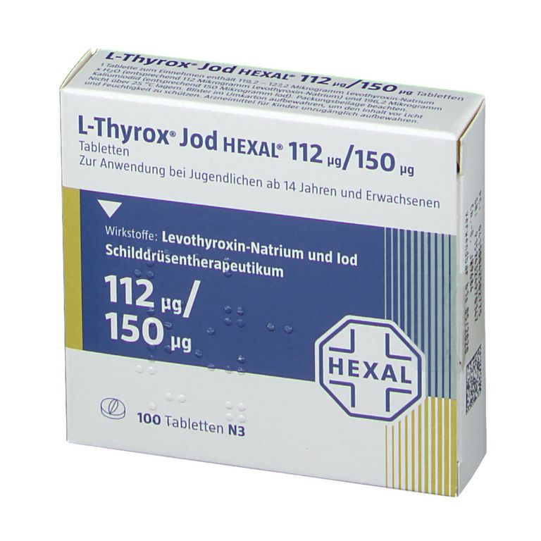 LThyrox® Jod HEXAL® 112 µg/150 µg 100 St mit dem ERezept kaufen Shop Apotheke