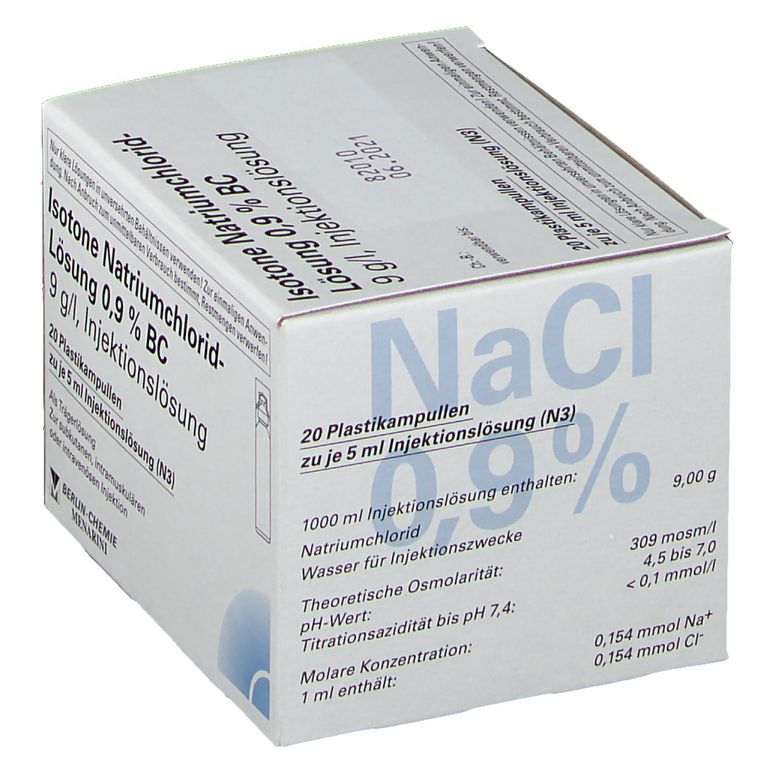 Isotone Natriumchloridlösung 0 9 Braun Injektionslösung Inhalieren Isotone Natriumchlorid-Lösung 0,9 % Berlin-Chemie Plastikampulle 20x5