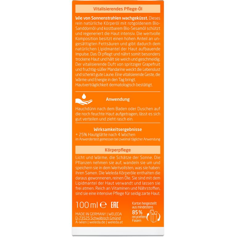 Weleda Sanddorn Körperöl 100ml - Pflegendes Öl Für Trockene Haut Mit Zitrusduft