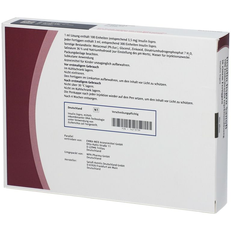 Insulin Lispro Sanofi 100 E/ml 5x3 ml mit dem ERezept