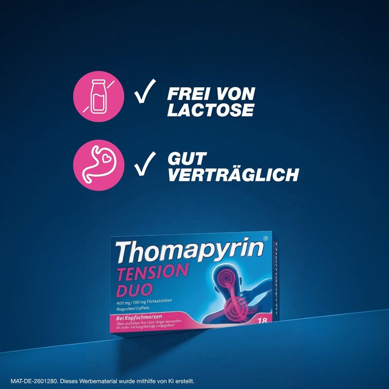 Thomapyrin TENSION DUO bei stärkeren Kopfschmerzen | Einzigartige