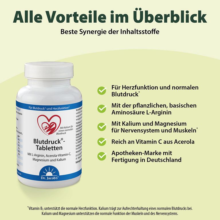 Dr. Jacob's Blutdruck-Tabletten L-Arginin Acerola-Vitamin-C Magnesium