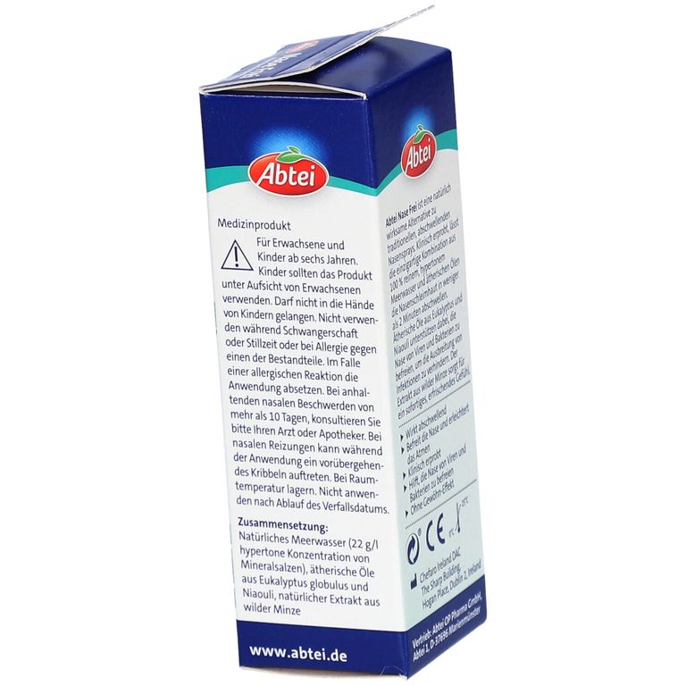 Spray Nasal Abtei Nase Frei - Descongestionante Natural Con Agua De Mar Y Aceites Esenciales | 20 Ml