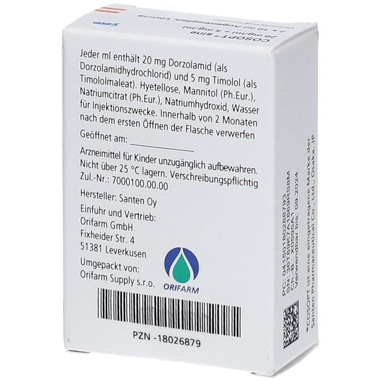 COSOPT sine 20 mg/ml + 5 mg/ml Augentropfen Lösung 2x10 ml mit dem E