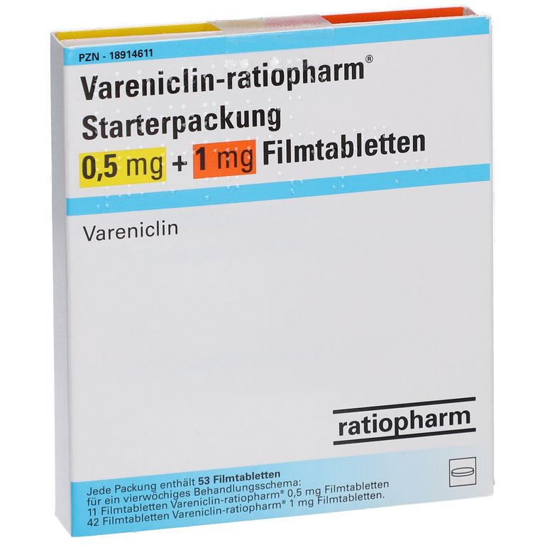 VARENICLIN-ratiopharm Starterpackung 0,5 mg + 1 mg 53 St mit dem E ...