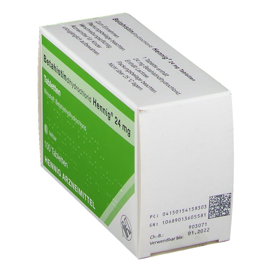 Betahistindihydrochlorid Hennig® 24 mg 100 St - shop-apotheke.com