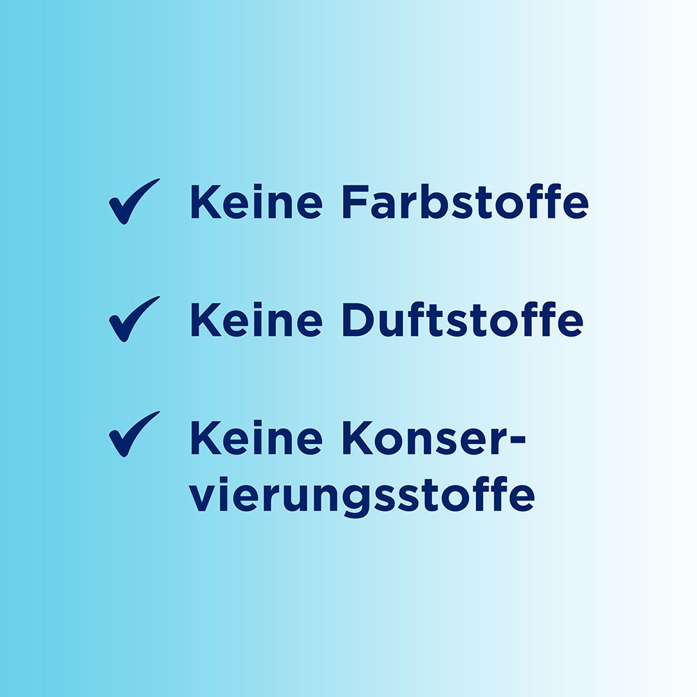 Text: Keine Farbstoffe, keine Duftstoffe, keine Konservierungsstoffe.