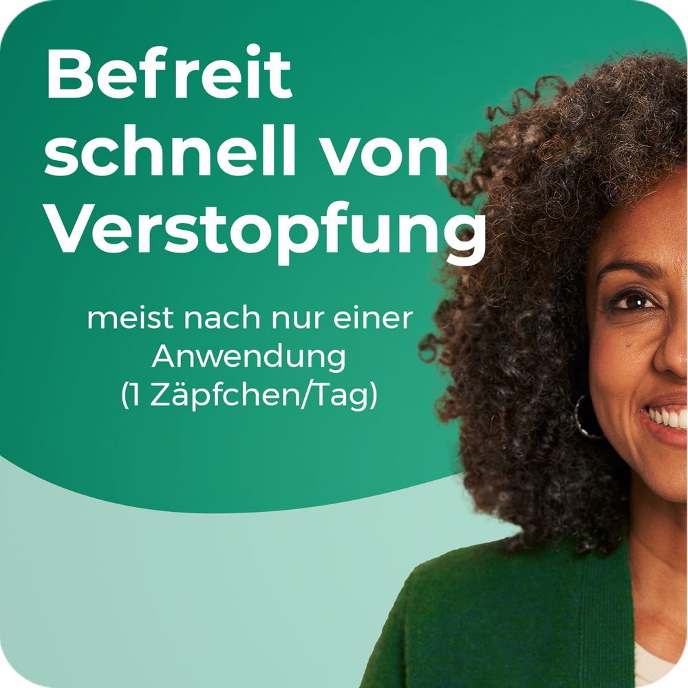 Frau mit Haaren. Text: Befreit schnell von Verstopfung.