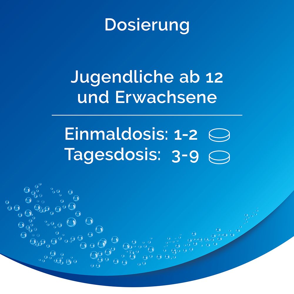Dosierungshinweise für Jugendliche ab 12 Jahren und Erwachsene. Einmal- und Tagesdosis.