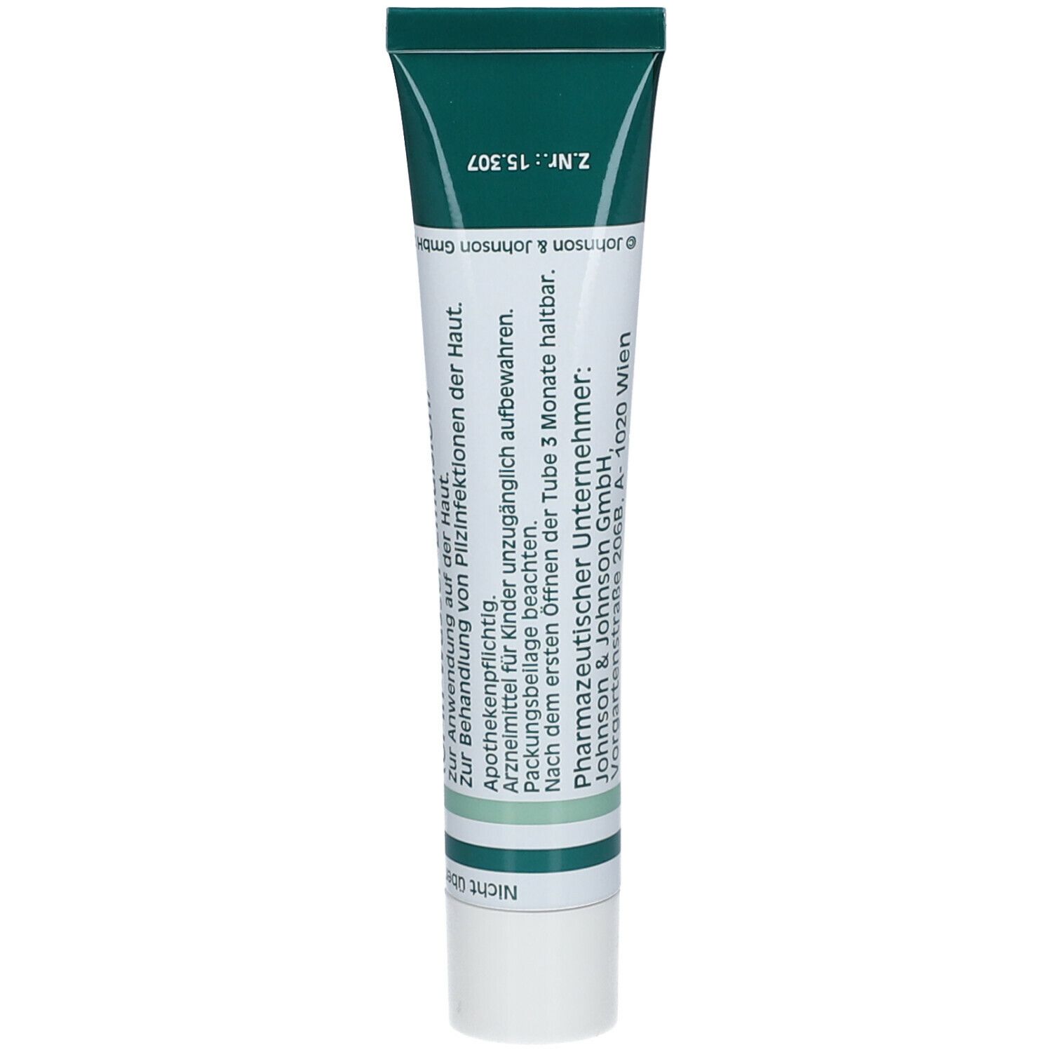 Tube mit grüner Kappe. Aufschrift: Daktarin® 2%-Creme. Rückseite mit Informationen. Z.Nr.: 15.307.