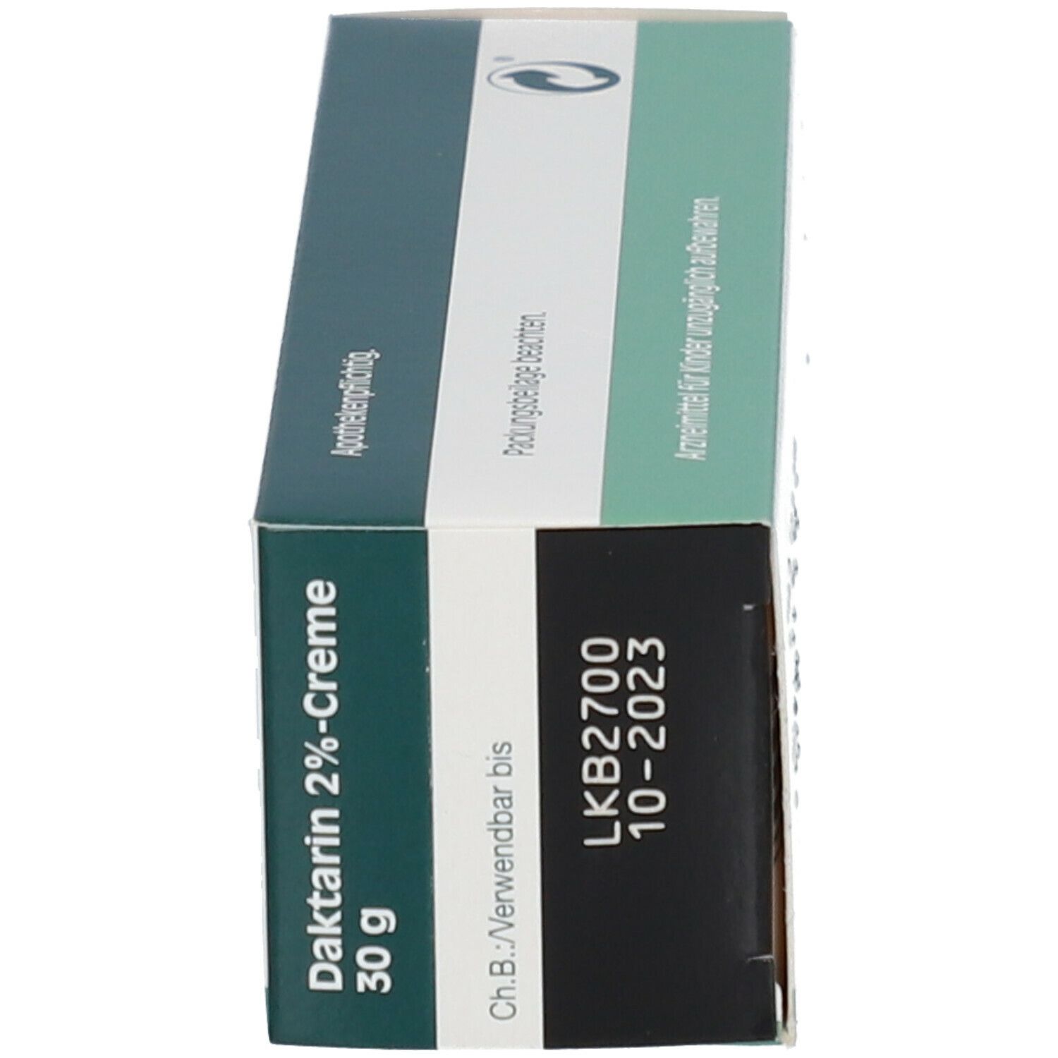 Schachtel. Aufschrift: Daktarin® 2%-Creme. 30 g. Verwendbar bis 10-2023. Ch.B.: