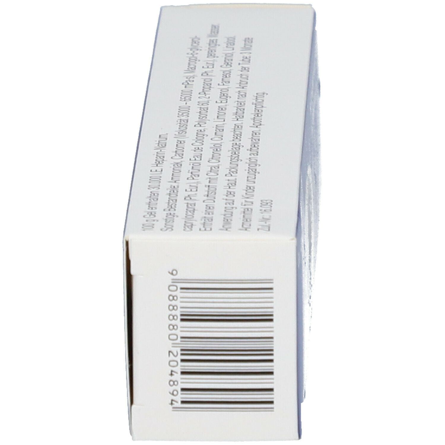 Produktverpackung. Barcode. Text: Enthält 100 I.E. Heparin-Natrium. Zul.-Nr. 16.093. Hergestellt von Nordmark Pharma GmbH.