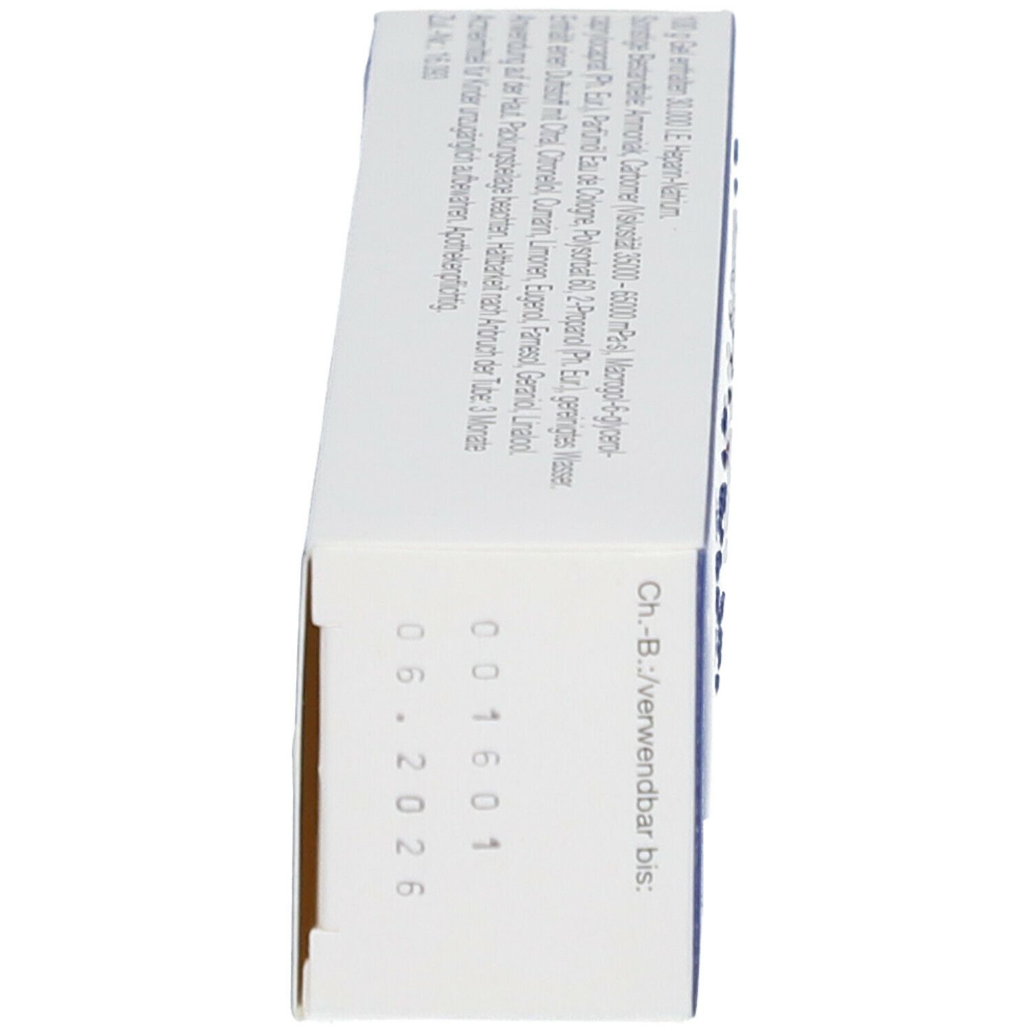 Produktverpackung. Text: Ch.-B./verwendbar bis 06.2026. Enthält Inhaltsstoffe. Hergestellt von Nordmark Pharma GmbH.