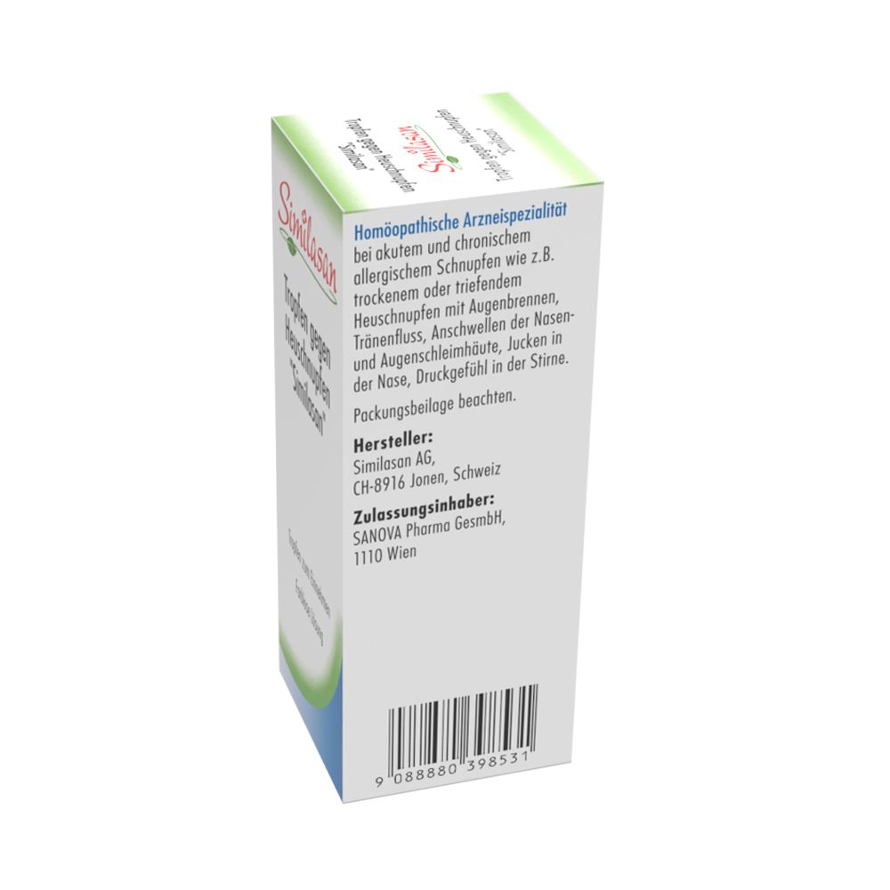 Rückseite der Schachtel mit Produktinformationen und Barcode. Hersteller: Similasan AG, Schweiz.