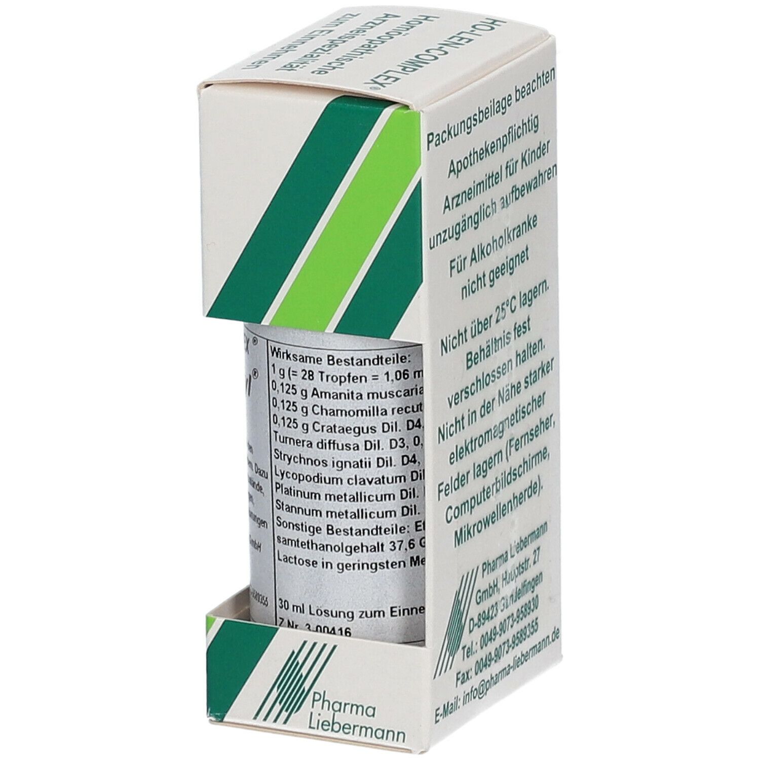 Plexus-cyl Tropfen Flasche in Verpackung. Inhaltsstoffe und Dosierung auf der Flasche. Pharma Liebermann.