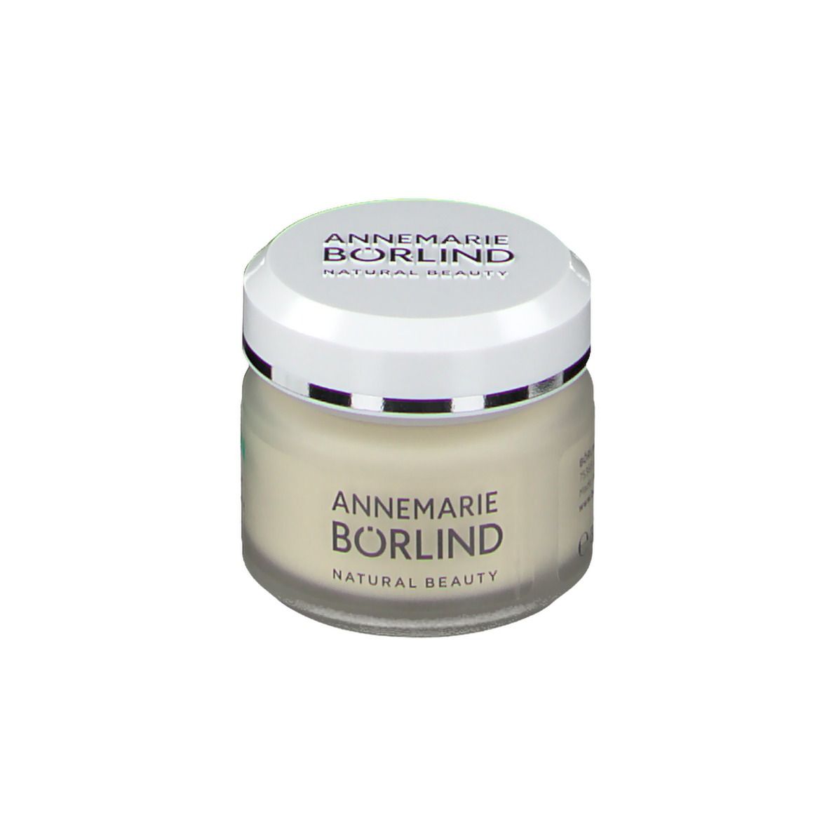 Creme-Glas mit weißem Deckel. Auf dem Glas steht "ANNEMARIE BÖRLIND NATURAL BEAUTY".