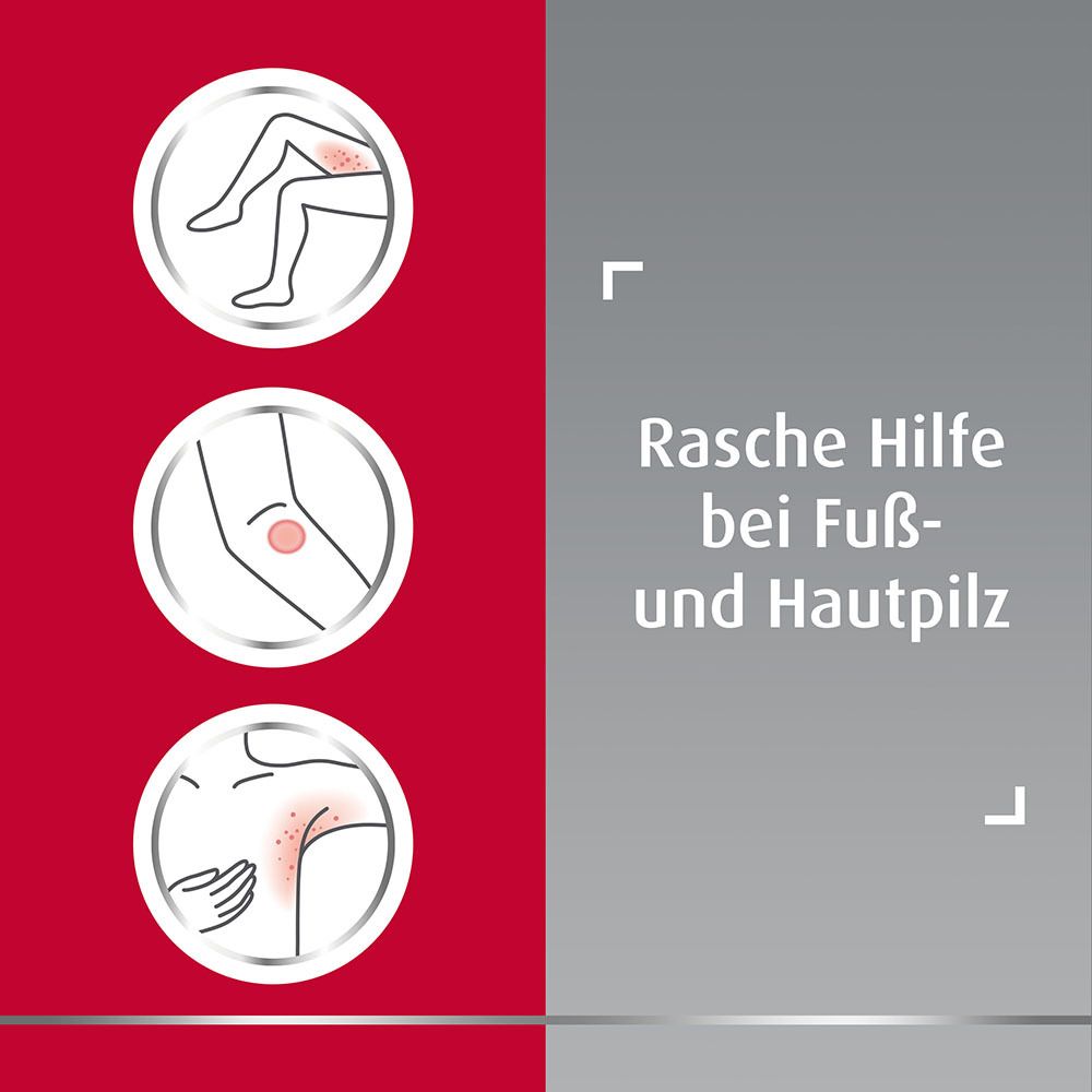Grafik mit Symbolen für Haut- und Fußpilz. Text: Schnelle Hilfe bei Fuß- und Hautpilz.