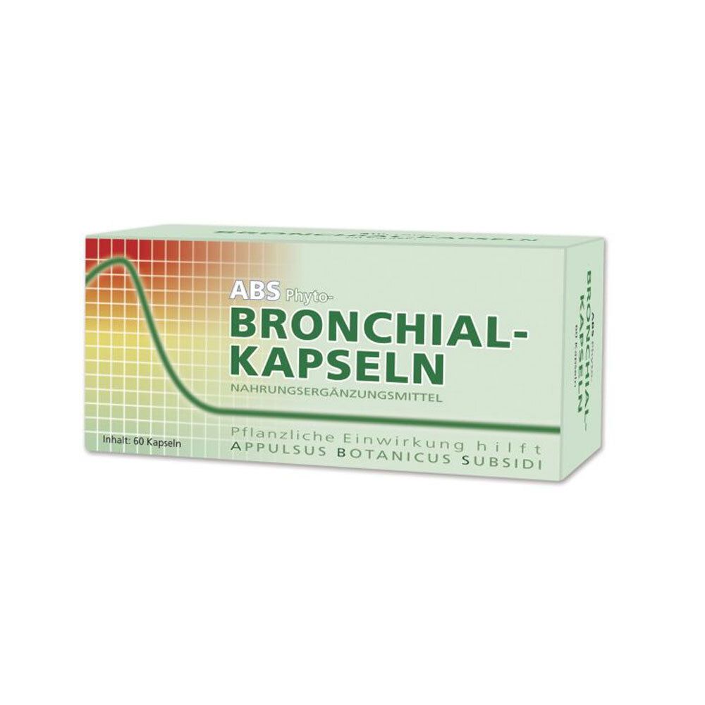 Boîte de gélules ABS Phyto Bronchial. Emballage vert et blanc avec nom du produit et informations.