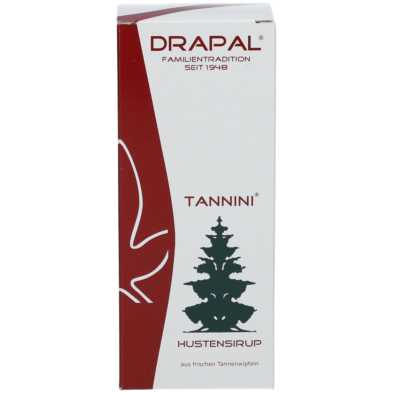 Weiße Verpackung mit rotem Akzent. Produktname und Logo auf der Vorderseite.