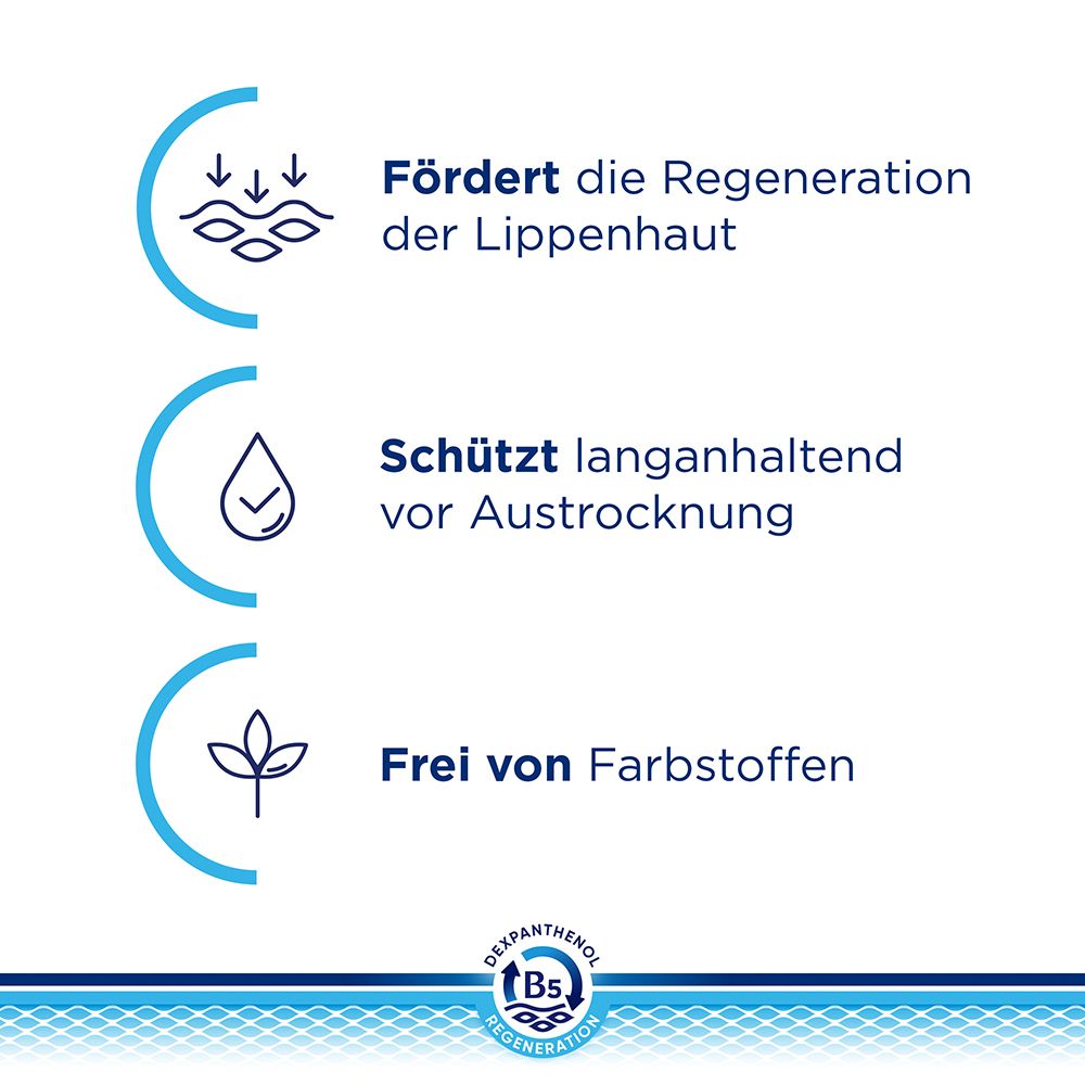 Grafik mit Symbolen. Text: Fördert die Regeneration, schützt vor Austrocknung, frei von Farbstoffen.
