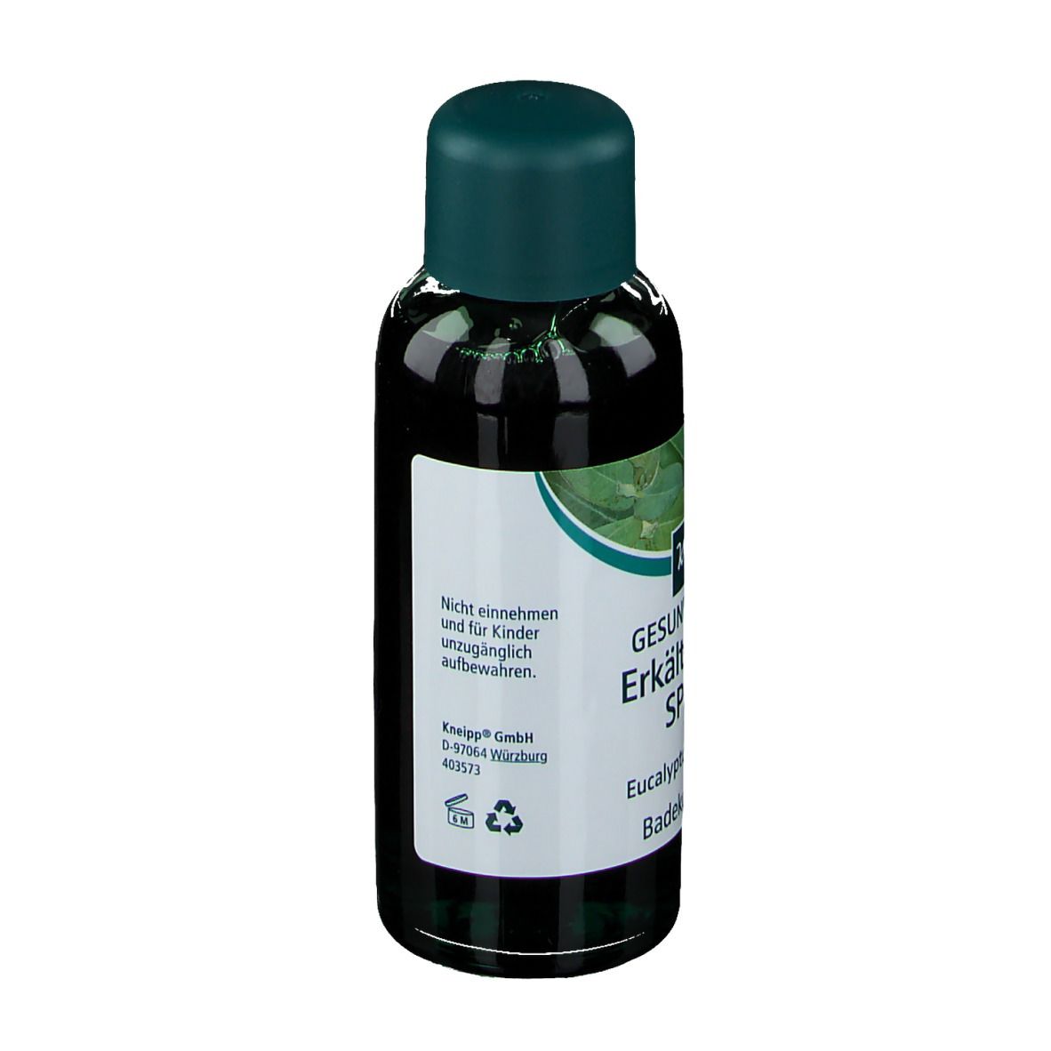 Flacon Kneipp Erkältungsbad Spezial. Étiquette avec avertissements et informations produit.