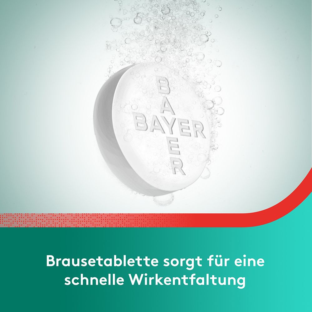 Brausetablette löst sich in Wasser auf. Text: Brausetablette sorgt für eine schnelle Wirkentfaltung.