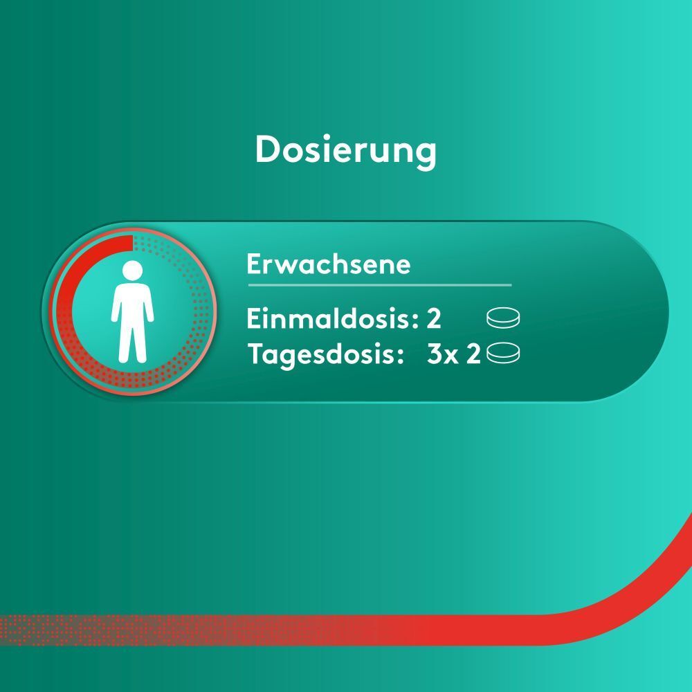 Dosierung: Erwachsene: Einzeldosis: 2, Tagesdosis: 3x2.