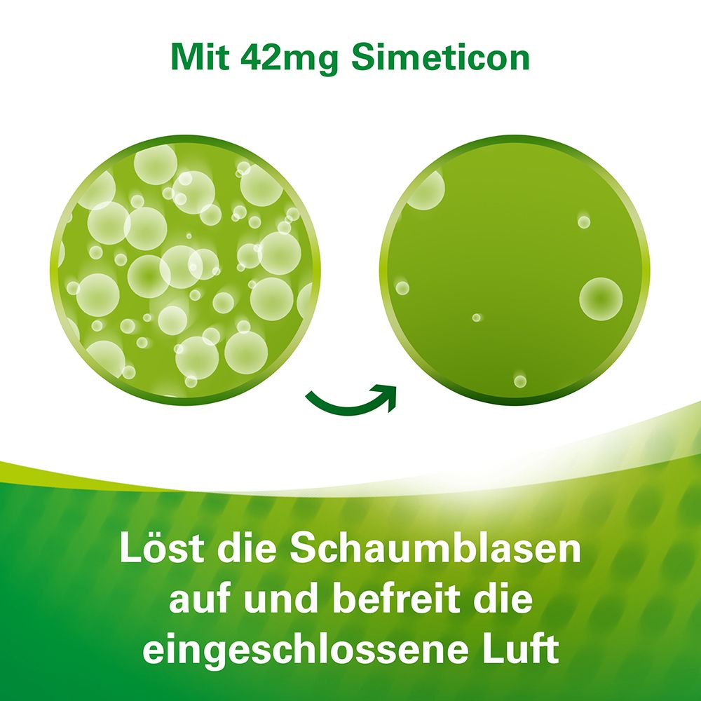 Grafik: Schaumblasen werden aufgelöst. Text: Löst die Schaumblasen auf und befreit die eingeschlossene Luft.