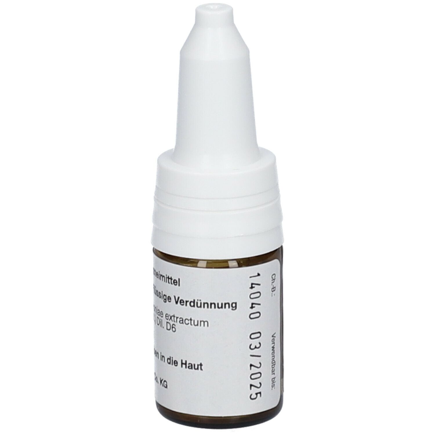 Braune Glasflasche mit weißem Verschluss. Beschriftung: SANUKEHL® Klebs D6, homöopathisches Arzneimittel, 03/2025.