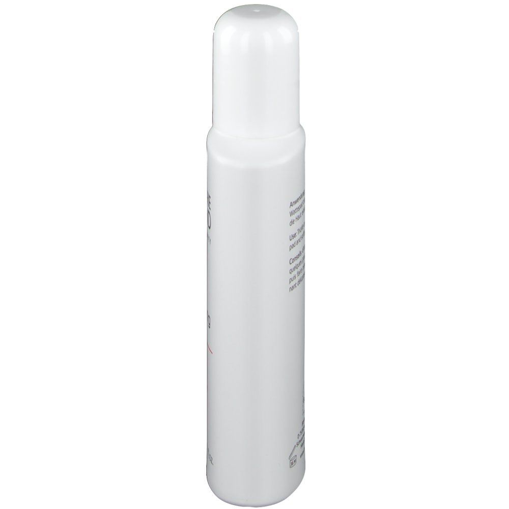 Weiße Flasche, Seitenansicht. Text auf der Flasche. Produktname nicht lesbar.