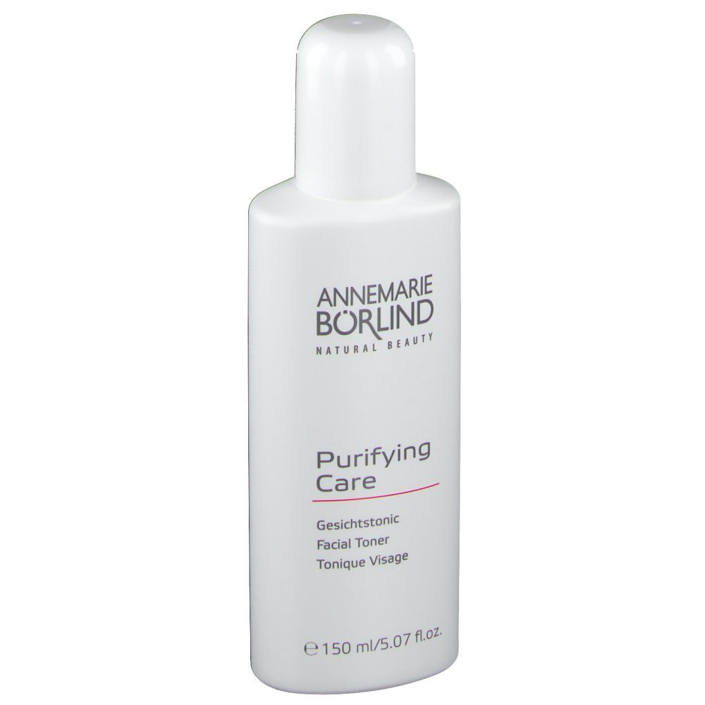 Weiße Flasche mit Produktetikett. Text: ANNEMARIE BÖRLIND, Purifying Care, Gesichtstonic, Facial Toner, Tonique Visage.